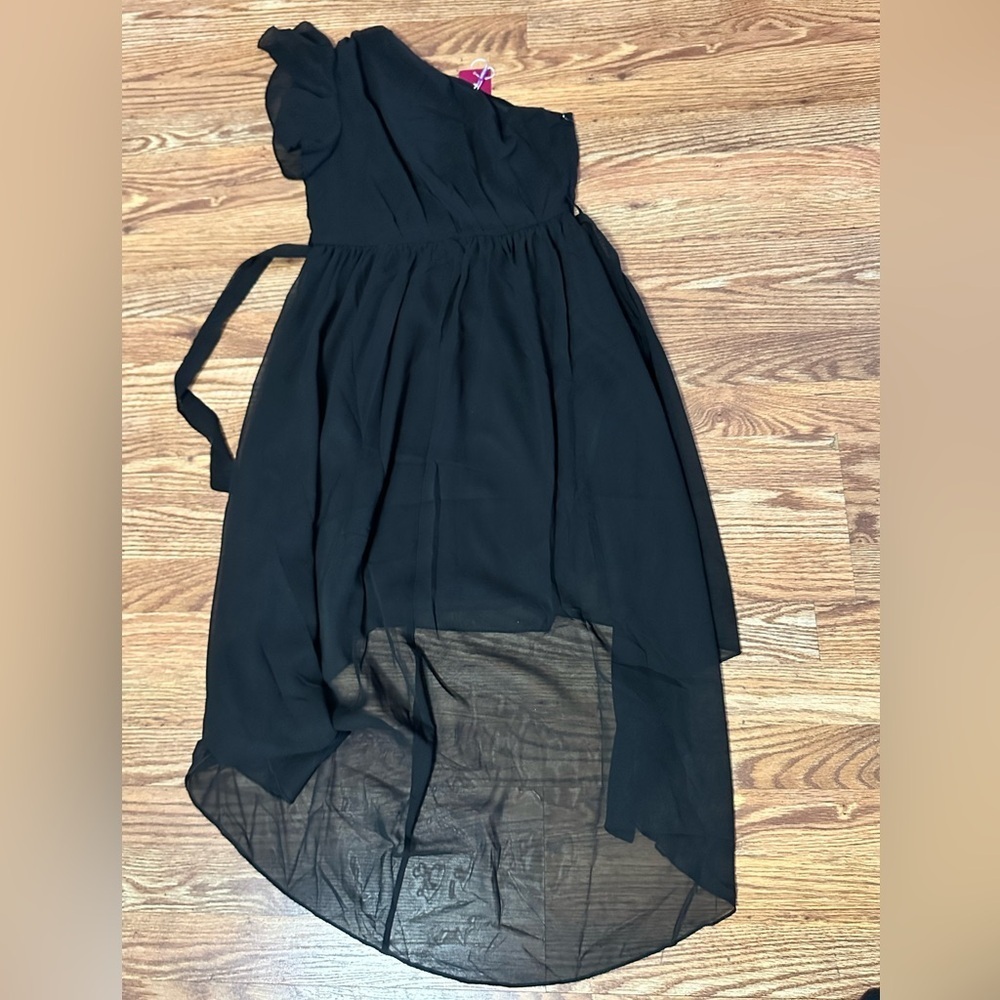 NWT GORLYA Girls One Shoulder Hi-Lo Hem Party Dress Size 14T BLACK - Picture 7 of 12